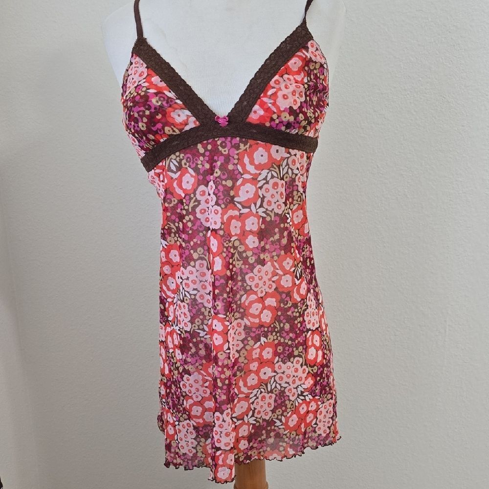 GAP Floral Chemise with Lace Trim - Pink and Brown M